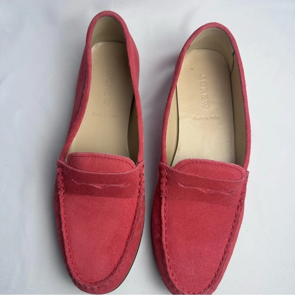 J Crew Womens Suede Leather Fuchsia James Loafers Flats Shoes size 8